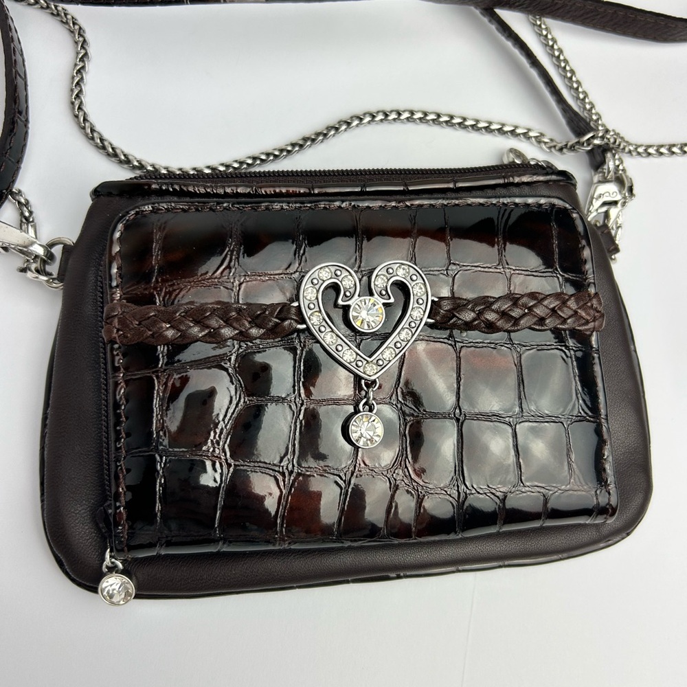 Brighton Authentic Elegant Black Croc-Embossed Women's Mini Crossbody Bag